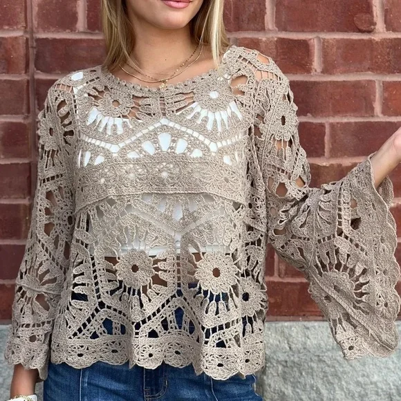 NWOT🤎POL Bohemian Goddess Crochet Top One Size - Picture 2 of 9